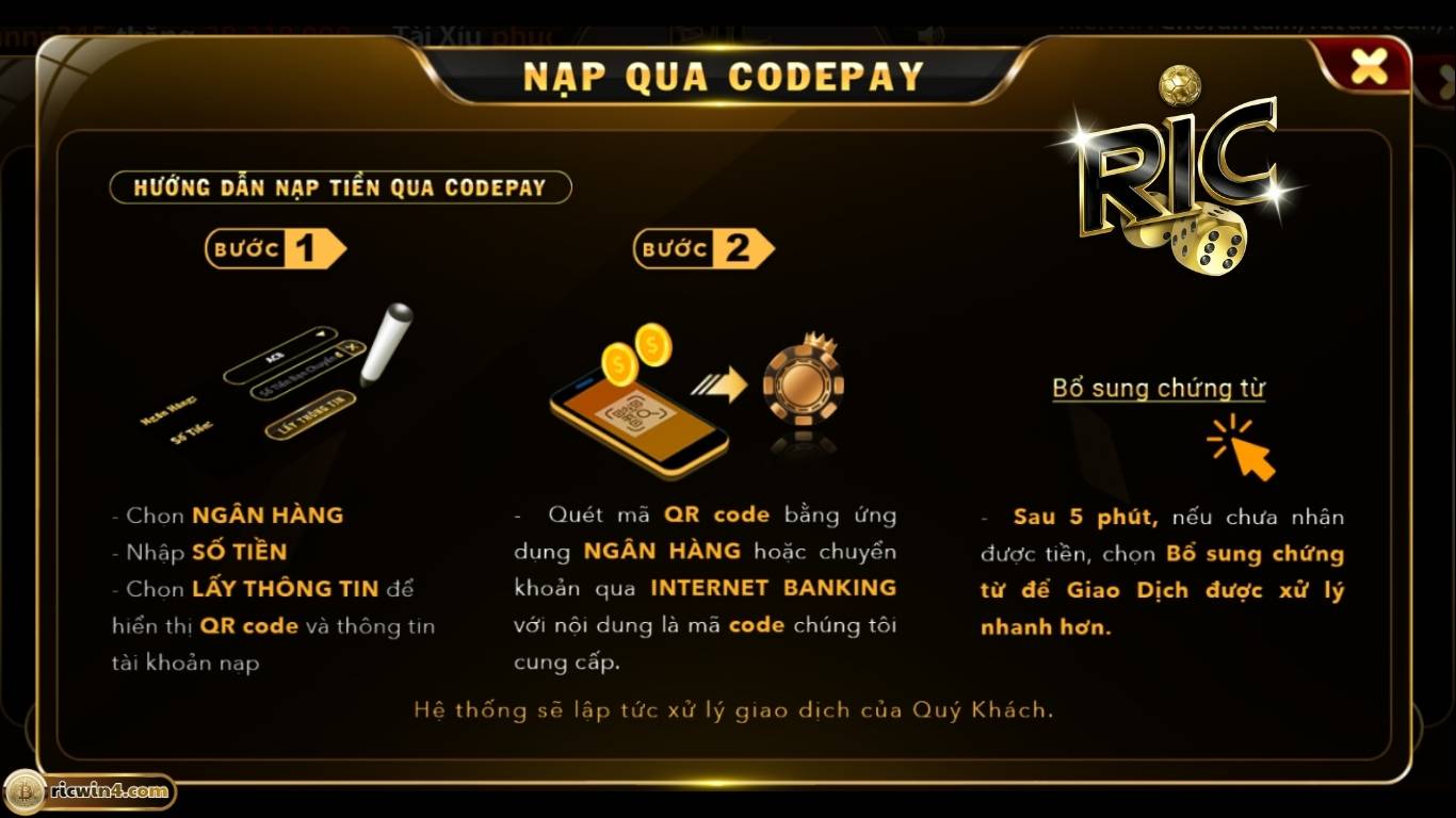 Hướng dẫn nạp tiền Codepay Ricwin mới nhất 2025 Hướng dẫn nạp tiền Codepay Ricwin mới nhất 2025