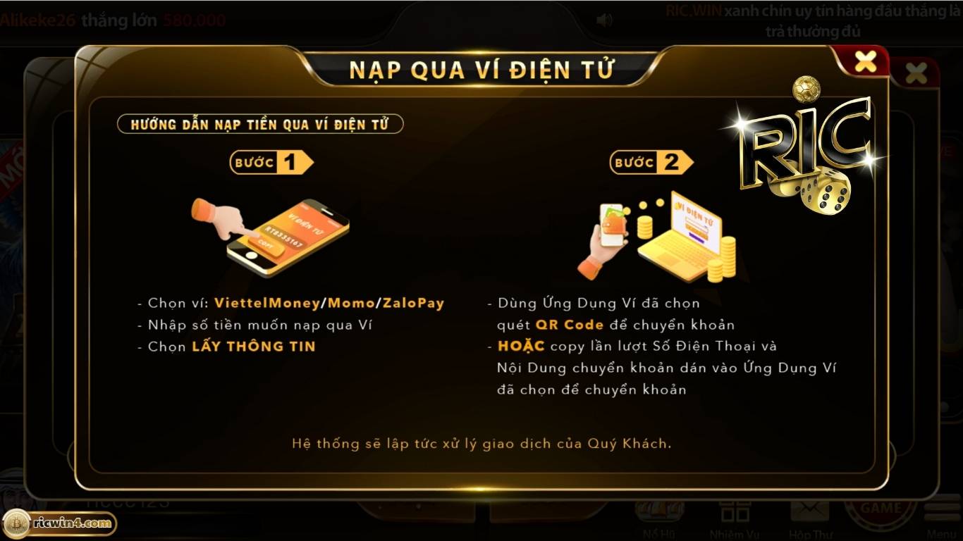 Hướng dẫn nạp tiền ví điện tử Ricwin chi tiết Hướng dẫn nạp tiền ví điện tử Ricwin chi tiết