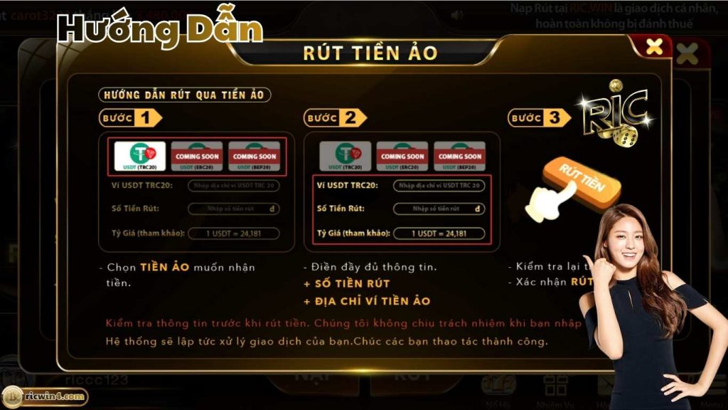 Hướng dẫn rút tiền ảo Ricwin cho người mới