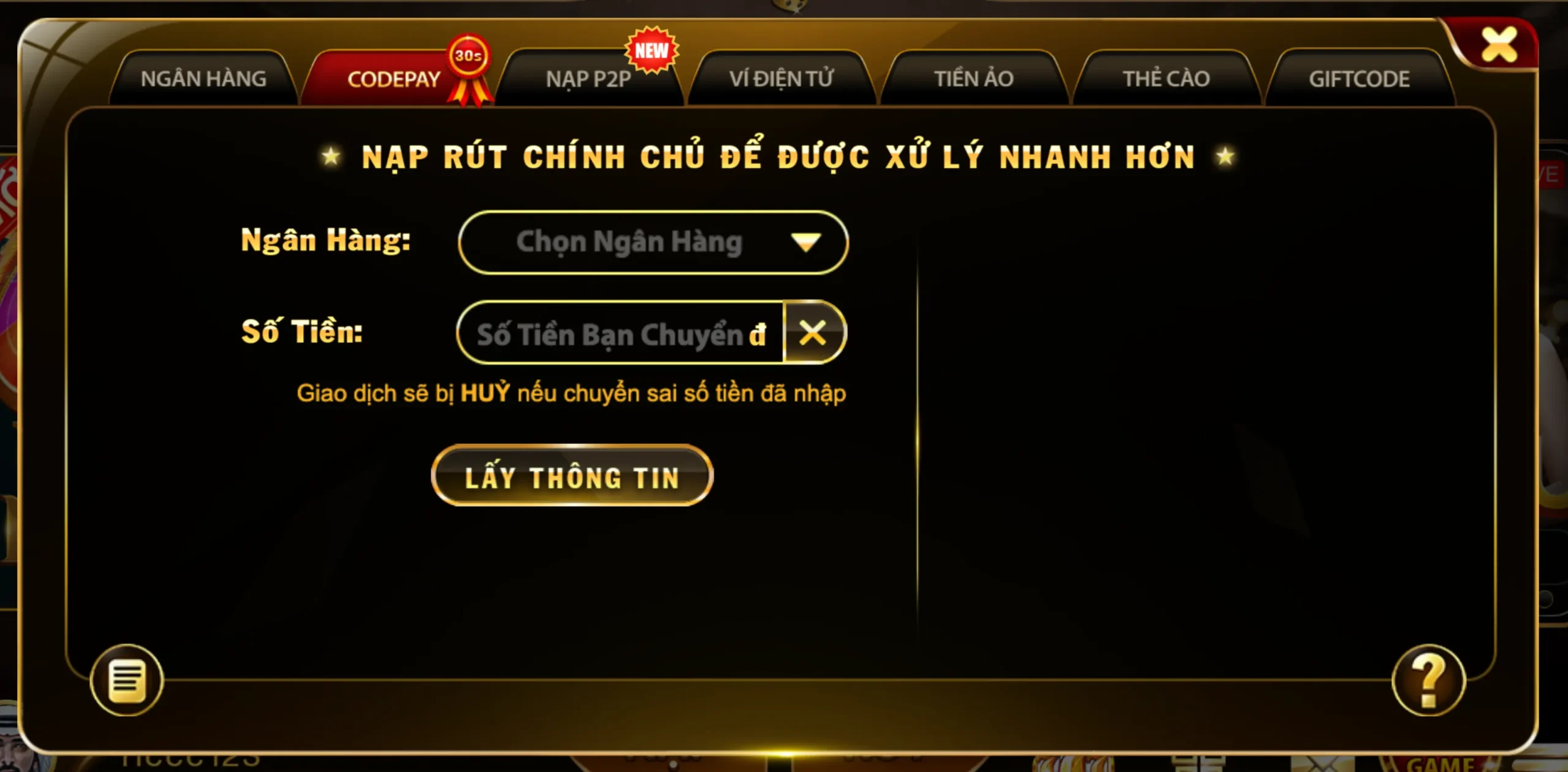 Nạp tiền vào tài khoản RICWIN