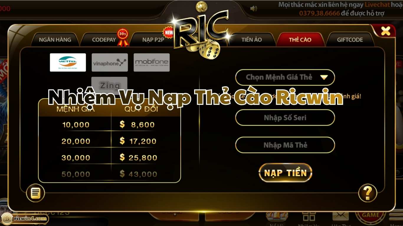 Lưu ý khi tham gia nhiệm vụ nạp thẻ cào Ricwin Lưu ý khi tham gia nhiệm vụ nạp thẻ cào Ricwin